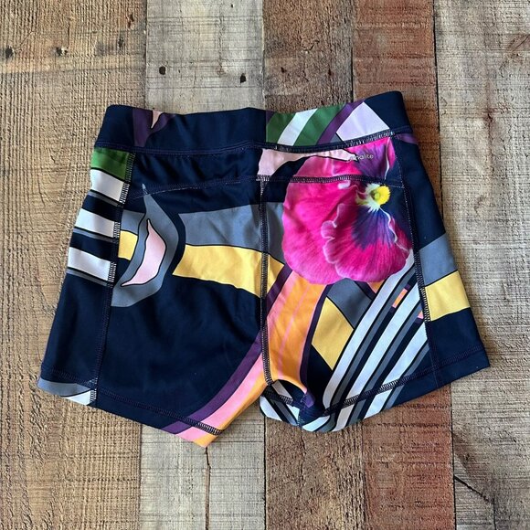 Adidas Womens Size 2 Climalite Floral Burst Shorts Athletic Techfit in Blue Pink - Picture 9 of 9
